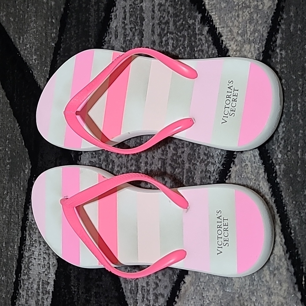 VICTORIA SECRET LOGO SIGNATURE STRIPES FLIP FLOPS SANDALS